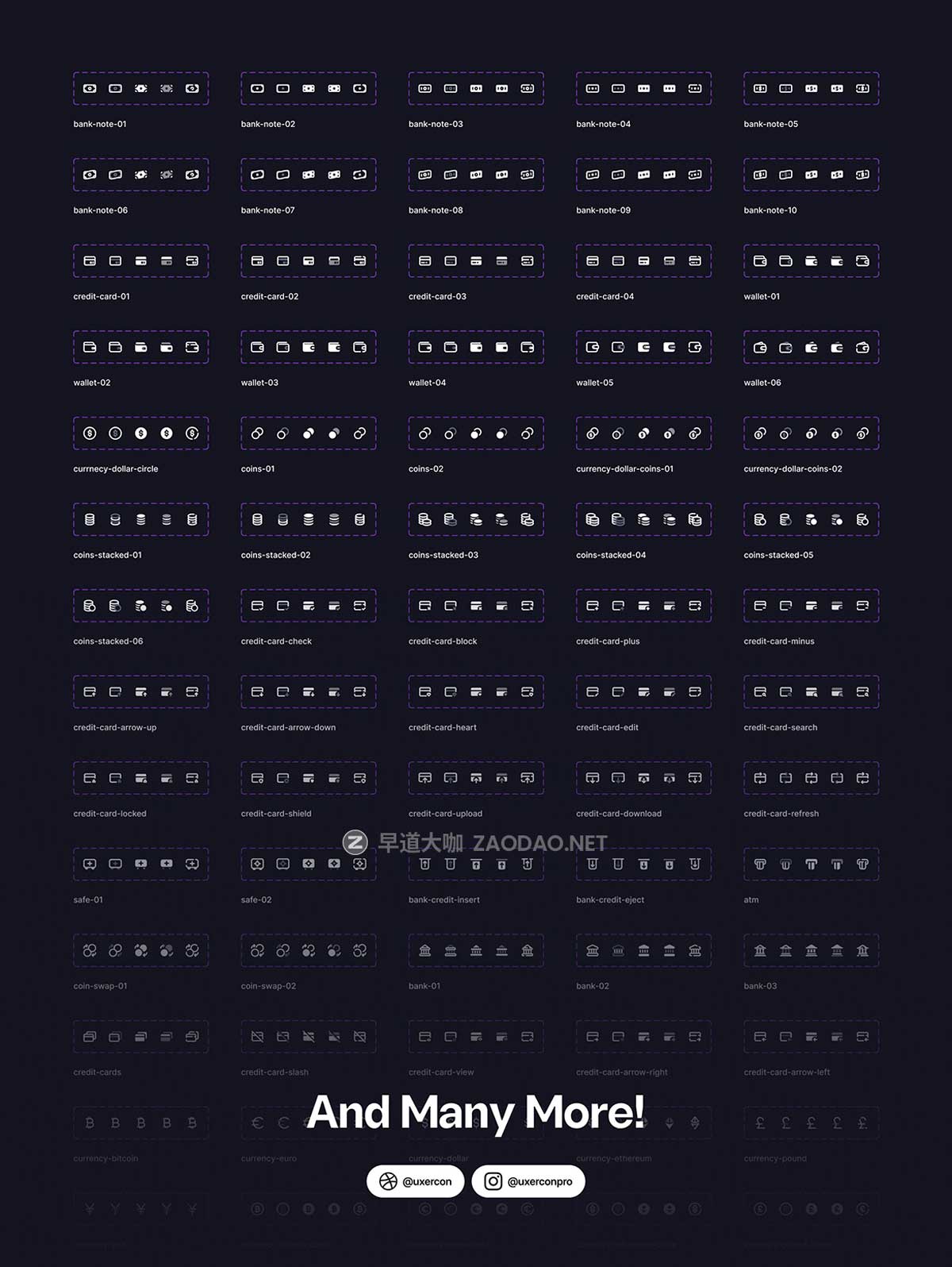 100款多功能财务金融支付理财网站WEB&APP UI界面矢量图标Icons设计Figma/PNG格式素材 Finance & Payment – Uxercon Icon Pack插图8