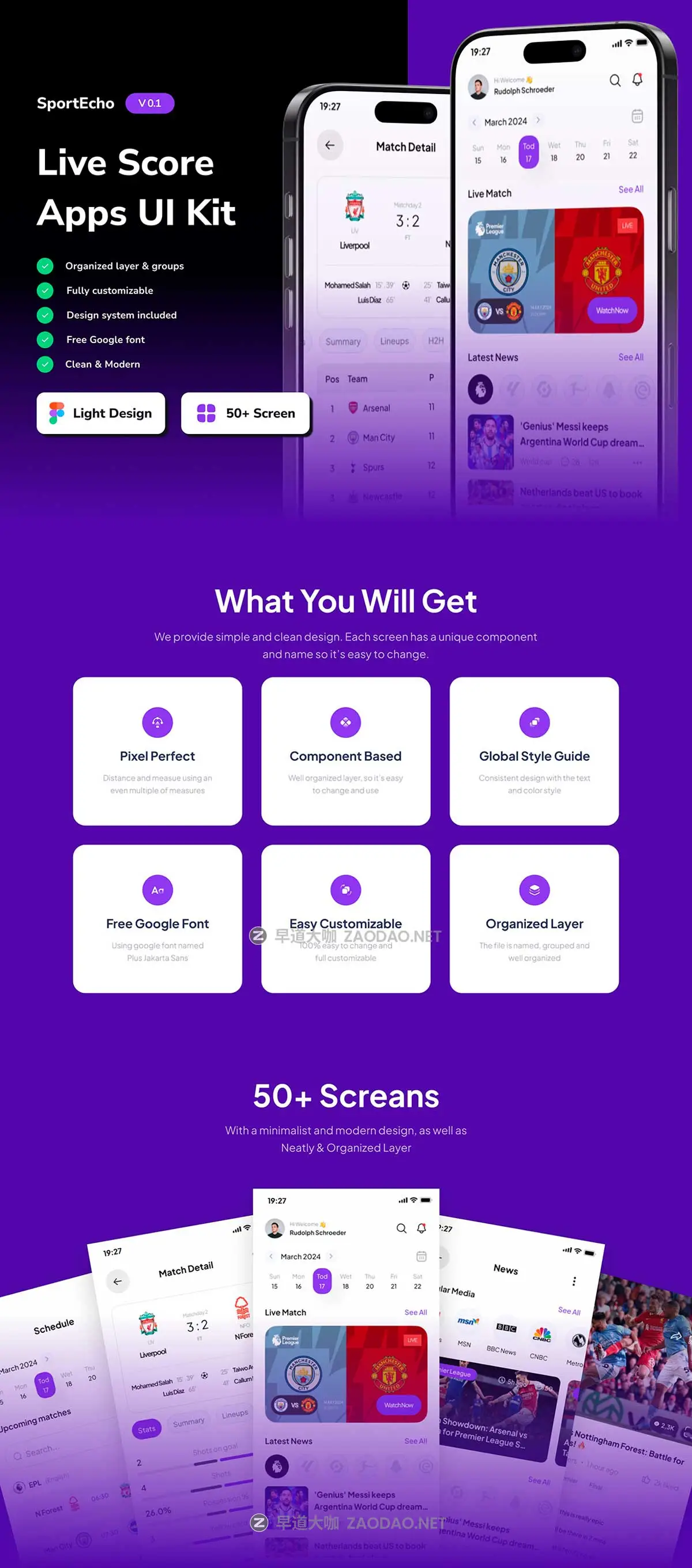 50+屏简约足球篮球体育赛事比赛直播APP UI界面设计Figma模板套件 SportEcho – Football Live Score Mobile App UI Kit插图5 50+屏简约足球篮球体育赛事比赛直播APP UI界面设计Figma模板套件 SportEcho – Football Live Score Mobile App UI Kit插图5