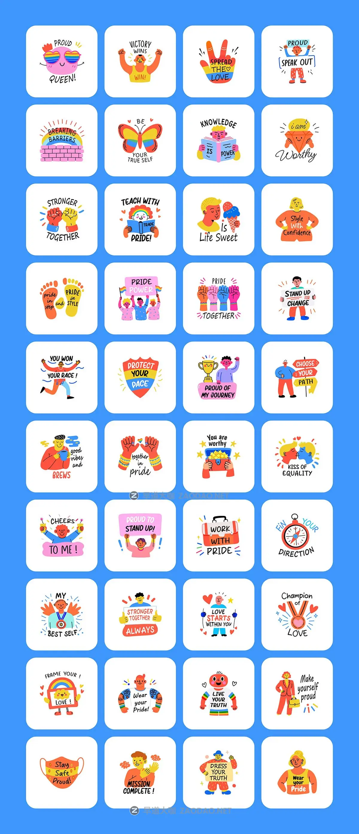 80款可爱卡通趣味奖励激励胜利庆祝手绘矢量插图插画标签贴纸设计Ai/Figma/Png格式素材 Pride Stickers Collection插图6 80款可爱卡通趣味奖励激励胜利庆祝手绘矢量插图插画标签贴纸设计Ai/Figma/Png格式素材 Pride Stickers Collection插图6