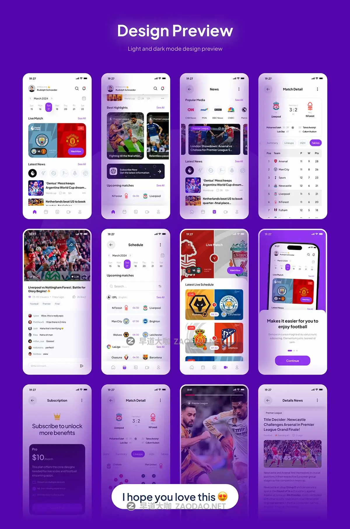 50+屏简约足球篮球体育赛事比赛直播APP UI界面设计Figma模板套件 SportEcho – Football Live Score Mobile App UI Kit插图6 50+屏简约足球篮球体育赛事比赛直播APP UI界面设计Figma模板套件 SportEcho – Football Live Score Mobile App UI Kit插图6