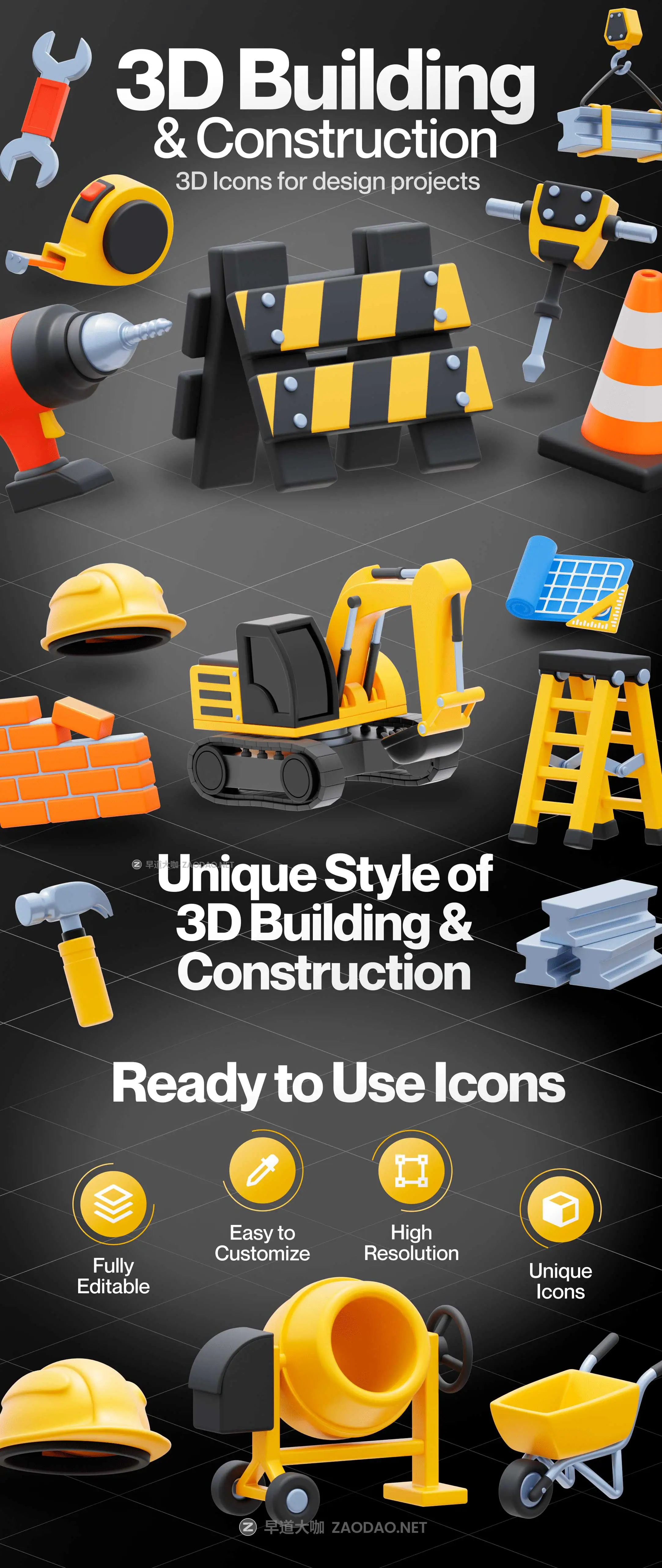 20款高级质感建筑施工工程车辆设备3D图标Icons设计Blender/PNG格式素材 Construcy – Construction 3D Icon Set插图8 20款高级质感建筑施工工程车辆设备3D图标Icons设计Blender/PNG格式素材 Construcy – Construction 3D Icon Set插图8