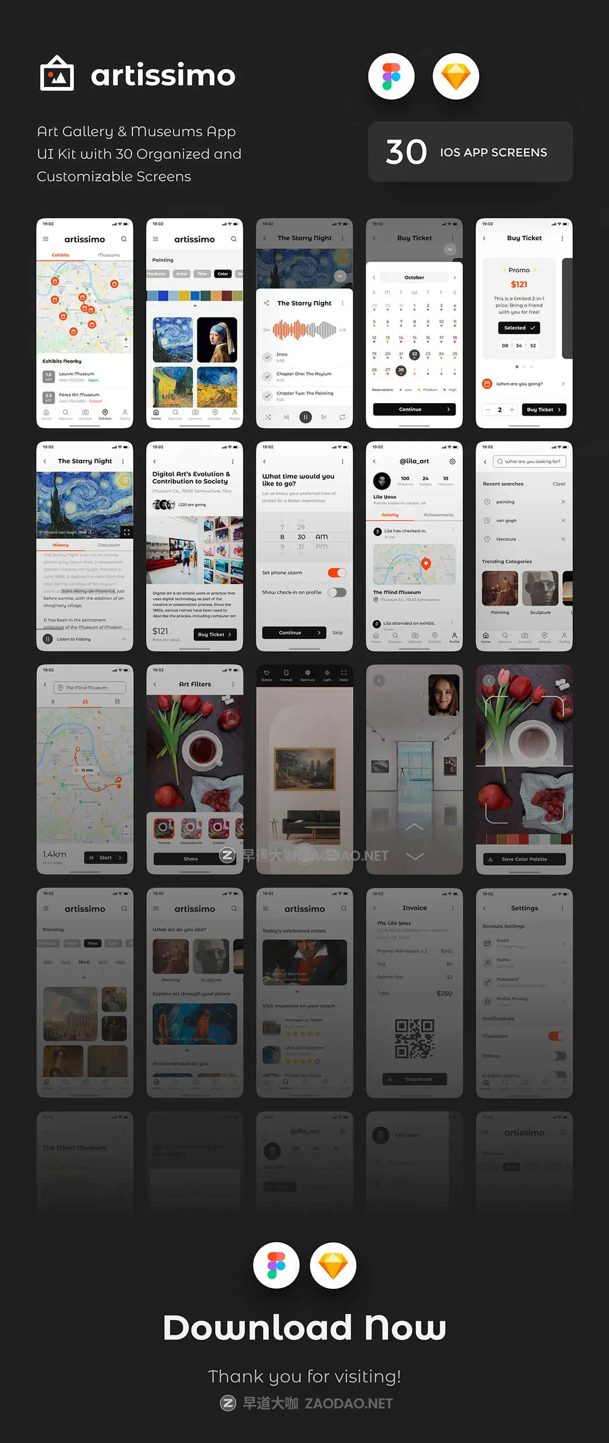 30款艺术设计作品集展会博物馆预定购票APP UI界面设计Figma模板套件 Artissimo Art & Museum App UI Kit插图6 30款艺术设计作品集展会博物馆预定购票APP UI界面设计Figma模板套件 Artissimo Art & Museum App UI Kit插图6