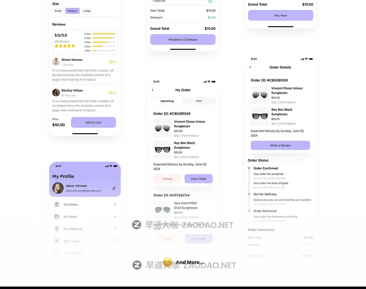 60屏双配色太阳镜眼镜店电子商城APP UI界面设计Figma模板套件素材 Lenseye – Sunglasses E-Commerce App UI Kit插图10 60屏双配色太阳镜眼镜店电子商城APP UI界面设计Figma模板套件素材 Lenseye – Sunglasses E-Commerce App UI Kit插图10