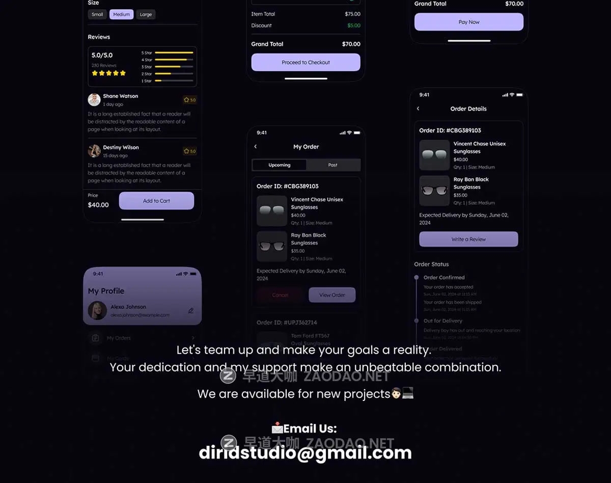 60屏双配色太阳镜眼镜店电子商城APP UI界面设计Figma模板套件素材 Lenseye – Sunglasses E-Commerce App UI Kit插图13 60屏双配色太阳镜眼镜店电子商城APP UI界面设计Figma模板套件素材 Lenseye – Sunglasses E-Commerce App UI Kit插图13