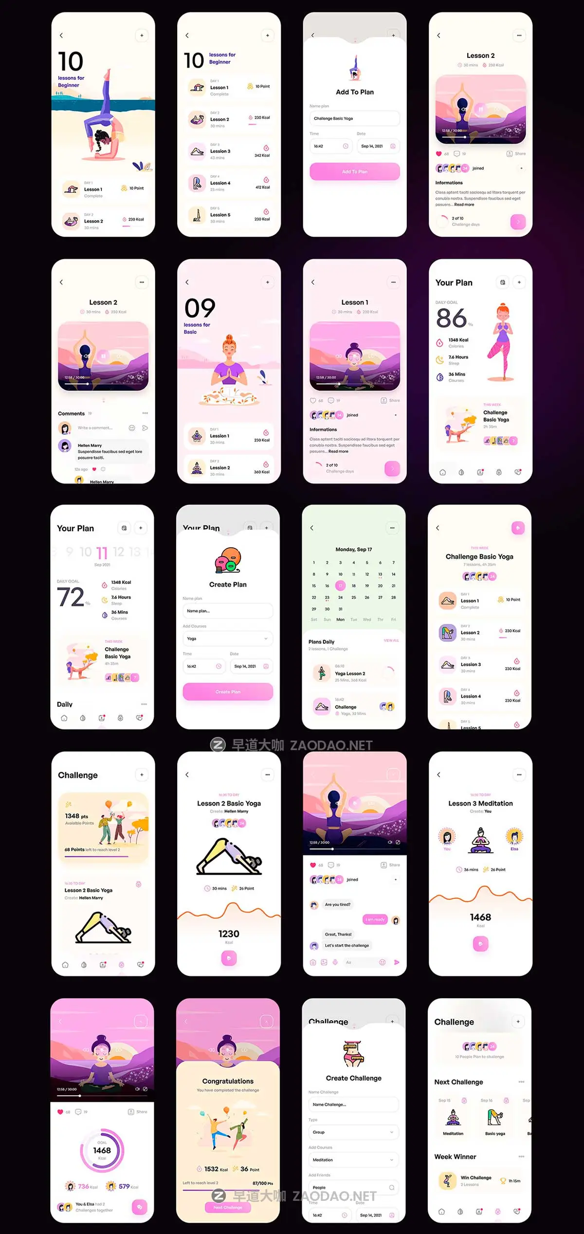 156屏双配色瑜伽冥想锻炼在线课程健康跟踪APP UI界面设计Figma模板套件 Maga – Yoga & Meditation UI Kit插图10 156屏双配色瑜伽冥想锻炼在线课程健康跟踪APP UI界面设计Figma模板套件 Maga – Yoga & Meditation UI Kit插图10