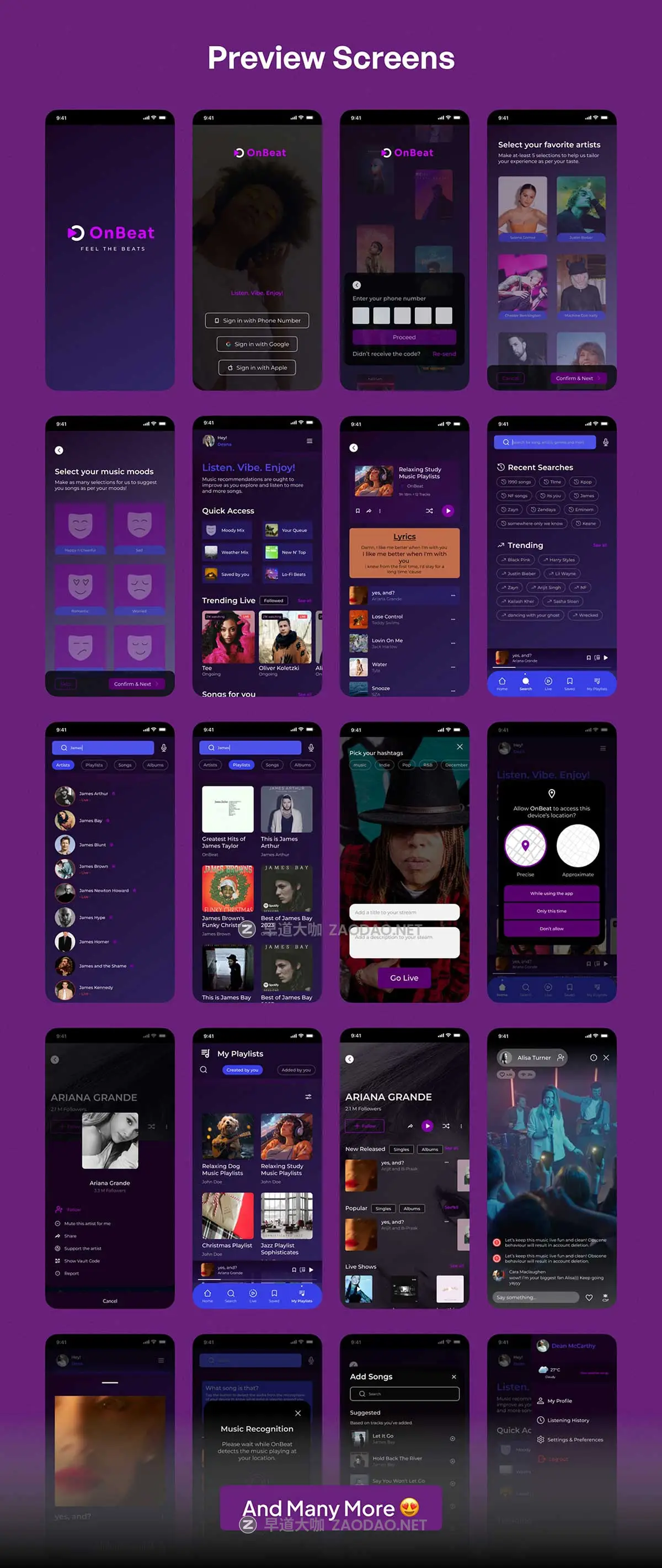 30+屏高级音乐流媒体歌曲播放器APP UI界面设计Figma模板素材 OnBeat – Music Listening & Streaming App插图8 30+屏高级音乐流媒体歌曲播放器APP UI界面设计Figma模板素材 OnBeat – Music Listening & Streaming App插图8