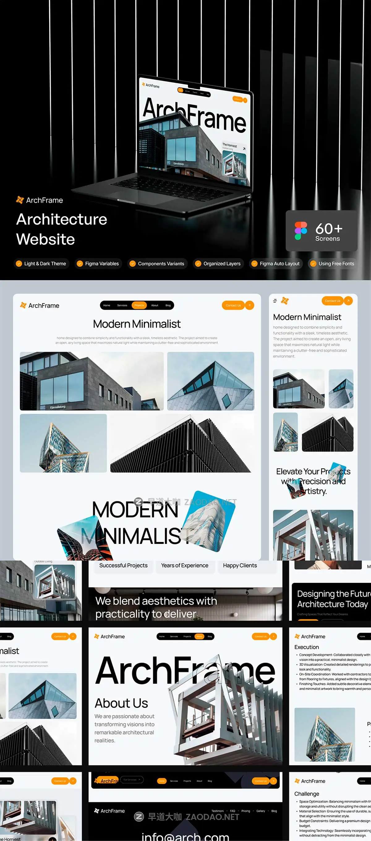 60+屏双配色响应式工程建筑设计公司作品集展示网站WEB UI界面设计Figma模板套件 ArchFrame – Architecture Website UI KIT插图7 60+屏双配色响应式工程建筑设计公司作品集展示网站WEB UI界面设计Figma模板套件 ArchFrame – Architecture Website UI KIT插图7