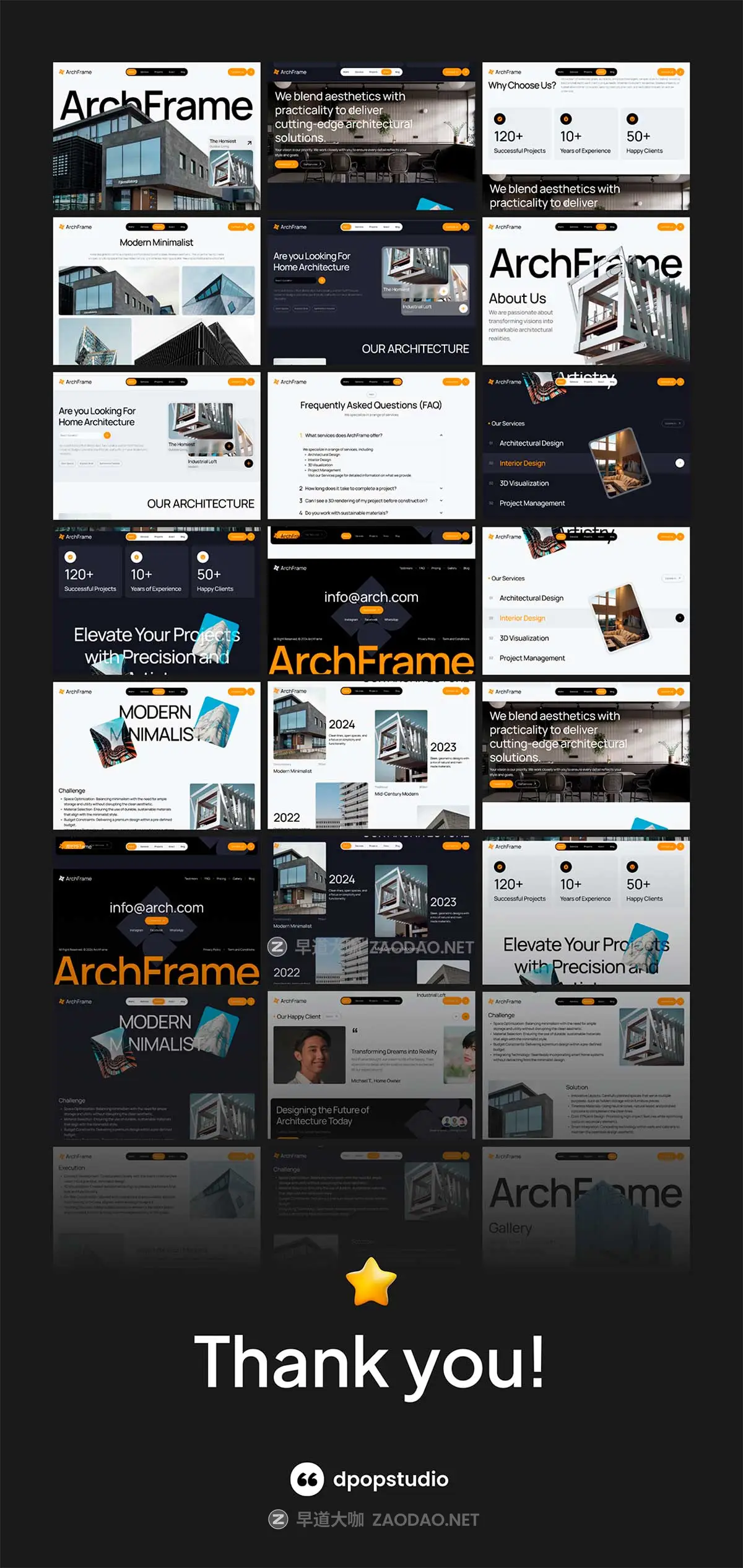 60+屏双配色响应式工程建筑设计公司作品集展示网站WEB UI界面设计Figma模板套件 ArchFrame – Architecture Website UI KIT插图8 60+屏双配色响应式工程建筑设计公司作品集展示网站WEB UI界面设计Figma模板套件 ArchFrame – Architecture Website UI KIT插图8