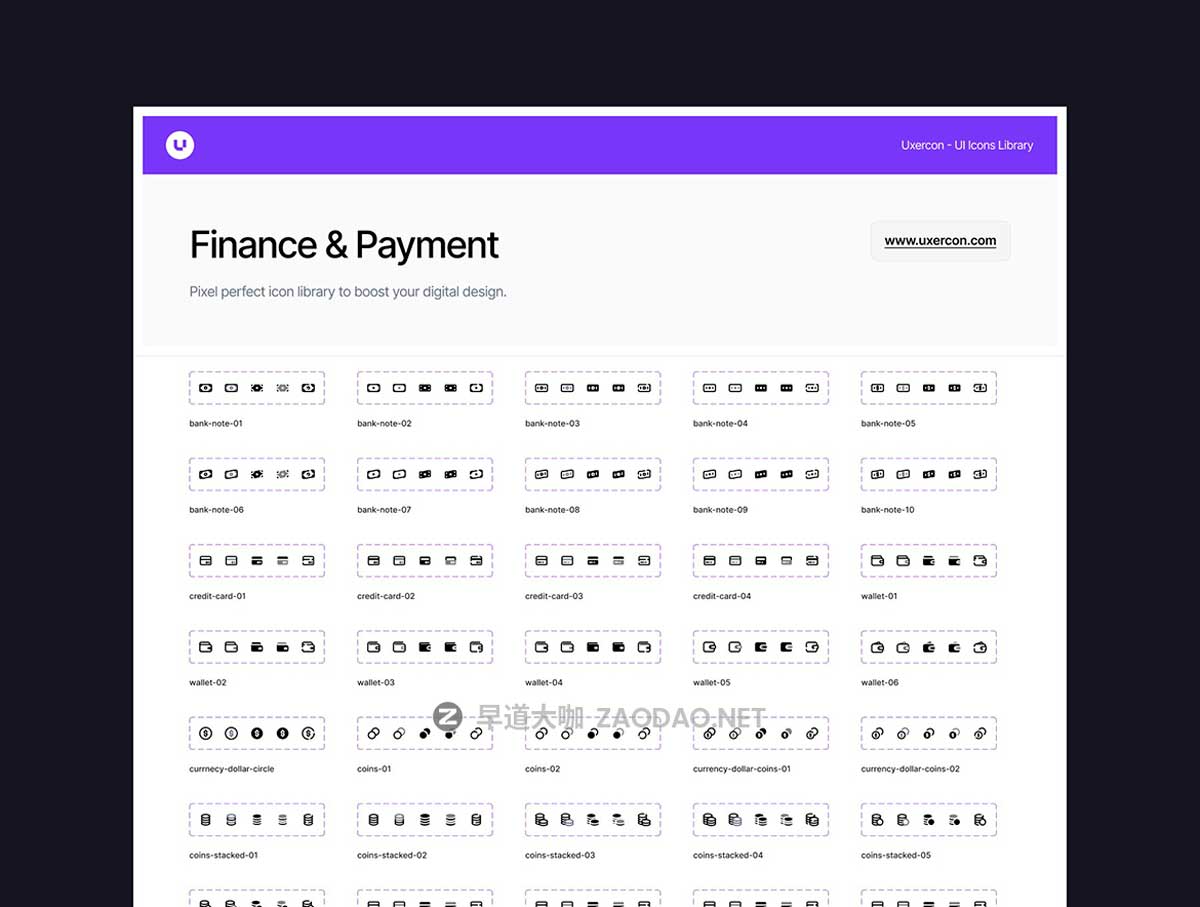 100款多功能财务金融支付理财网站WEB&APP UI界面矢量图标Icons设计Figma/PNG格式素材 Finance & Payment – Uxercon Icon Pack插图2