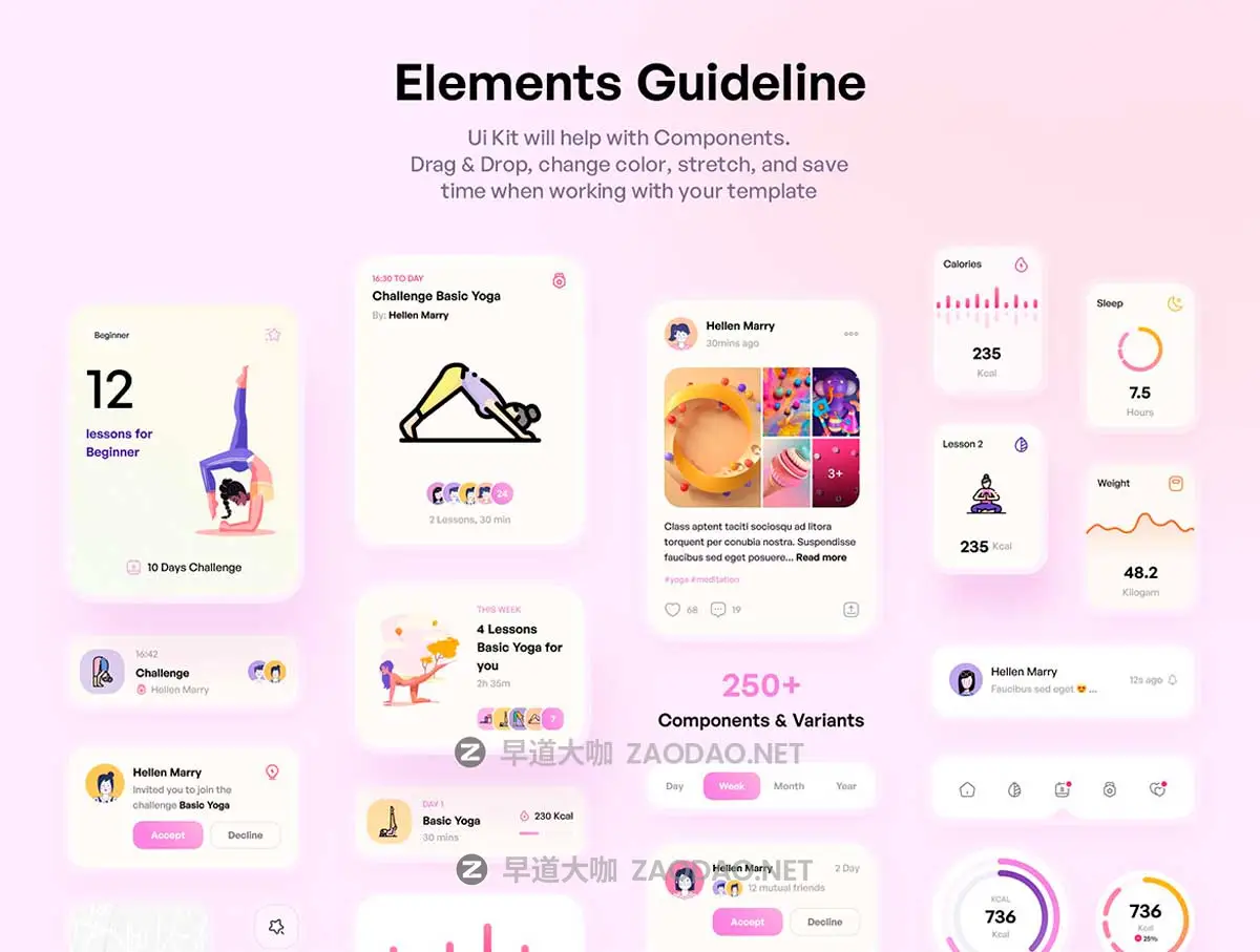156屏双配色瑜伽冥想锻炼在线课程健康跟踪APP UI界面设计Figma模板套件 Maga – Yoga & Meditation UI Kit插图4 156屏双配色瑜伽冥想锻炼在线课程健康跟踪APP UI界面设计Figma模板套件 Maga – Yoga & Meditation UI Kit插图4