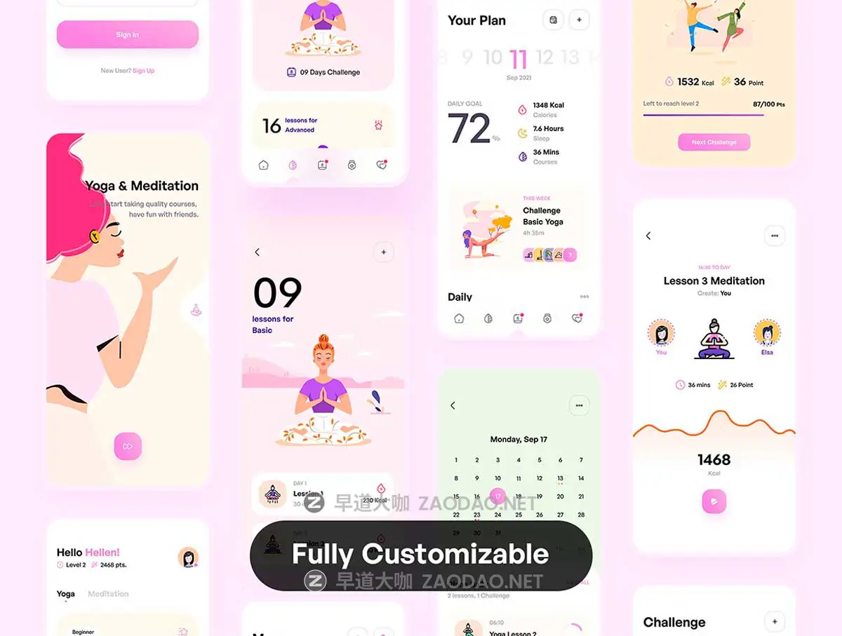 156屏双配色瑜伽冥想锻炼在线课程健康跟踪APP UI界面设计Figma模板套件 Maga – Yoga & Meditation UI Kit插图7 156屏双配色瑜伽冥想锻炼在线课程健康跟踪APP UI界面设计Figma模板套件 Maga – Yoga & Meditation UI Kit插图7
