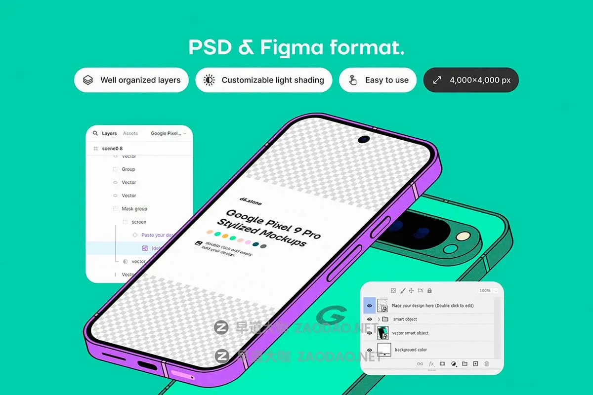 9款卡通风格化谷歌安卓Google Pixel 9 Pro手机UI广告设计展示贴图样机PS/Figma格式素材 Google Pixel 9 Pro Stylized Mockups插图2 9款卡通风格化谷歌安卓Google Pixel 9 Pro手机UI广告设计展示贴图样机PS/Figma格式素材 Google Pixel 9 Pro Stylized Mockups插图2