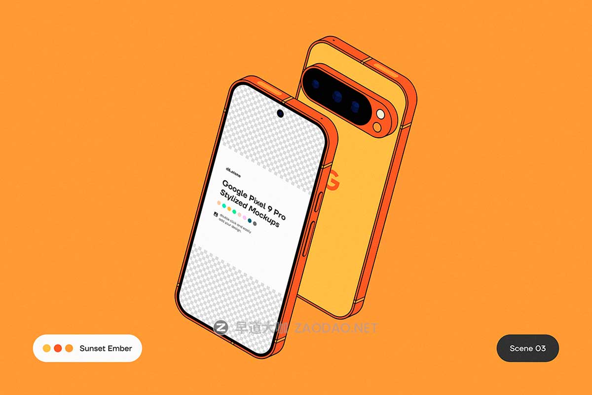 9款卡通风格化谷歌安卓Google Pixel 9 Pro手机UI广告设计展示贴图样机PS/Figma格式素材 Google Pixel 9 Pro Stylized Mockups插图4