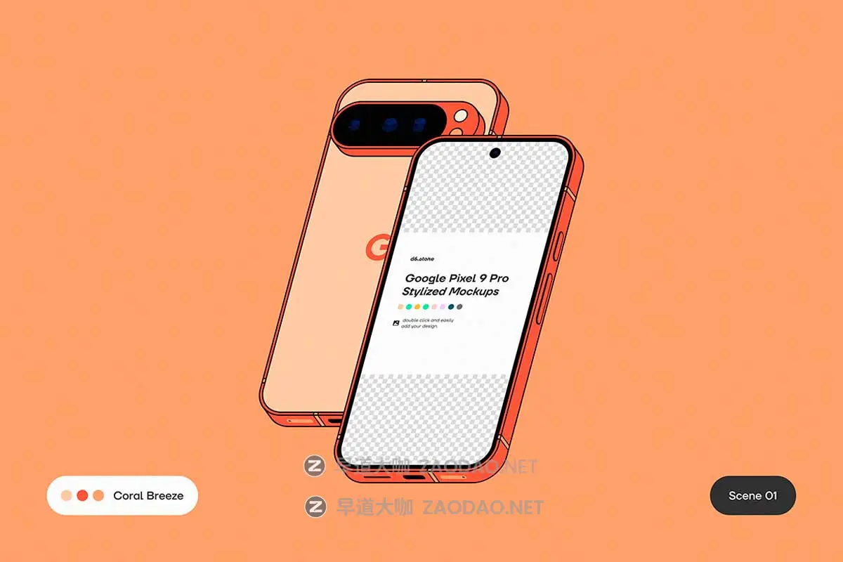9款卡通风格化谷歌安卓Google Pixel 9 Pro手机UI广告设计展示贴图样机PS/Figma格式素材 Google Pixel 9 Pro Stylized Mockups插图5 9款卡通风格化谷歌安卓Google Pixel 9 Pro手机UI广告设计展示贴图样机PS/Figma格式素材 Google Pixel 9 Pro Stylized Mockups插图5