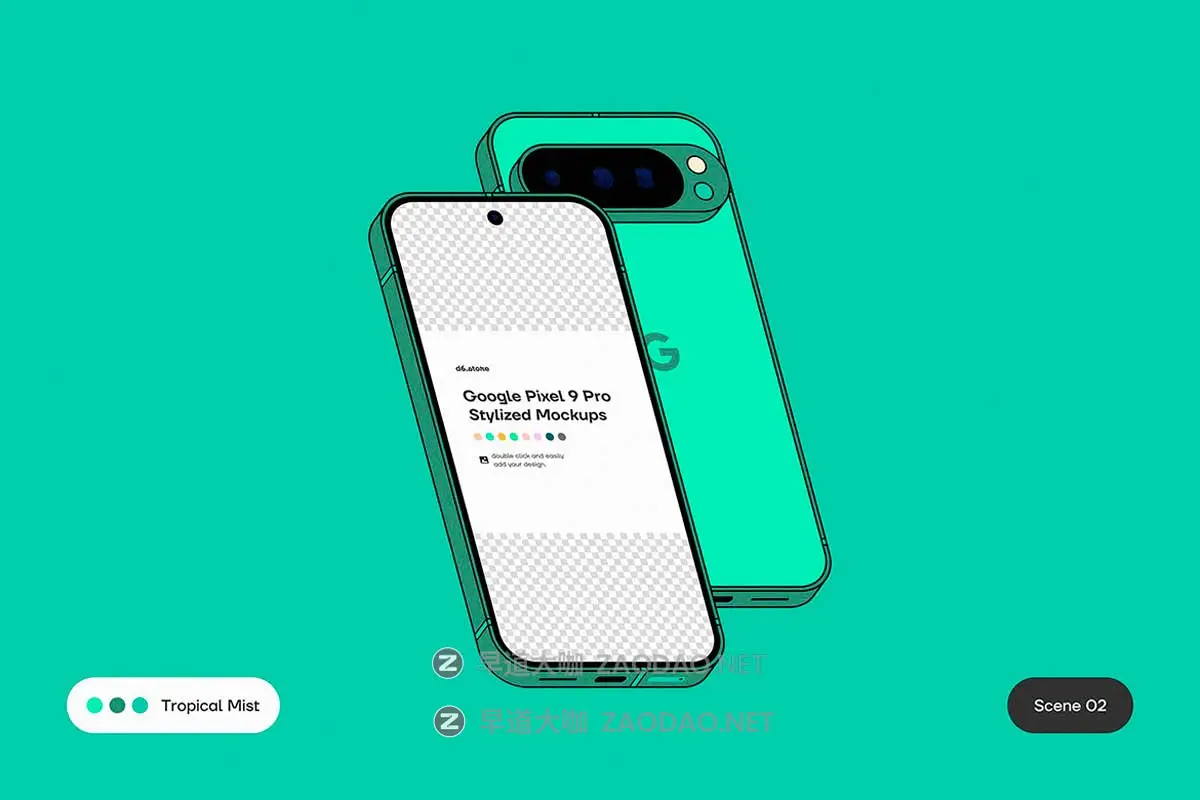 9款卡通风格化谷歌安卓Google Pixel 9 Pro手机UI广告设计展示贴图样机PS/Figma格式素材 Google Pixel 9 Pro Stylized Mockups插图6 9款卡通风格化谷歌安卓Google Pixel 9 Pro手机UI广告设计展示贴图样机PS/Figma格式素材 Google Pixel 9 Pro Stylized Mockups插图6