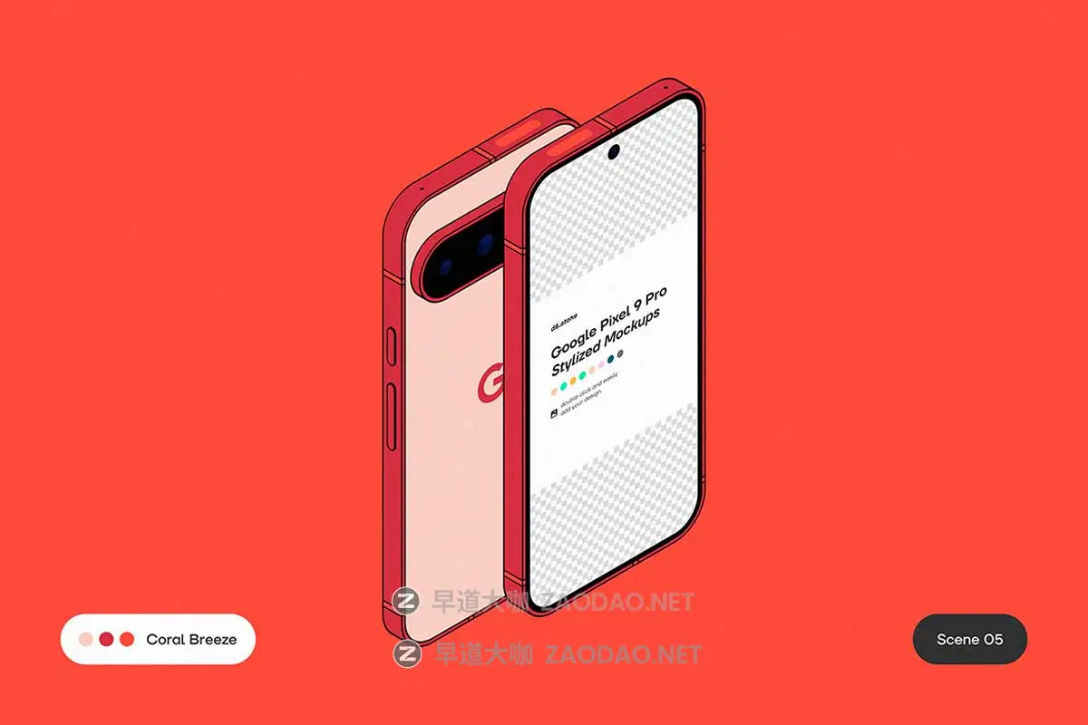 9款卡通风格化谷歌安卓Google Pixel 9 Pro手机UI广告设计展示贴图样机PS/Figma格式素材 Google Pixel 9 Pro Stylized Mockups插图7 9款卡通风格化谷歌安卓Google Pixel 9 Pro手机UI广告设计展示贴图样机PS/Figma格式素材 Google Pixel 9 Pro Stylized Mockups插图7