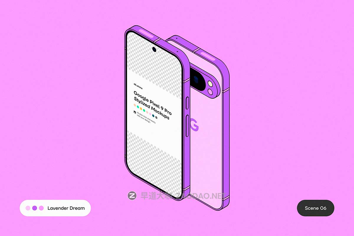 9款卡通风格化谷歌安卓Google Pixel 9 Pro手机UI广告设计展示贴图样机PS/Figma格式素材 Google Pixel 9 Pro Stylized Mockups插图8