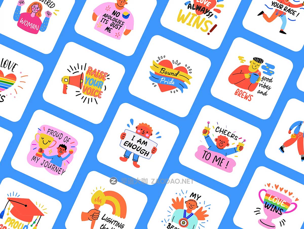 80款可爱卡通趣味奖励激励胜利庆祝手绘矢量插图插画标签贴纸设计Ai/Figma/Png格式素材 Pride Stickers Collection插图5