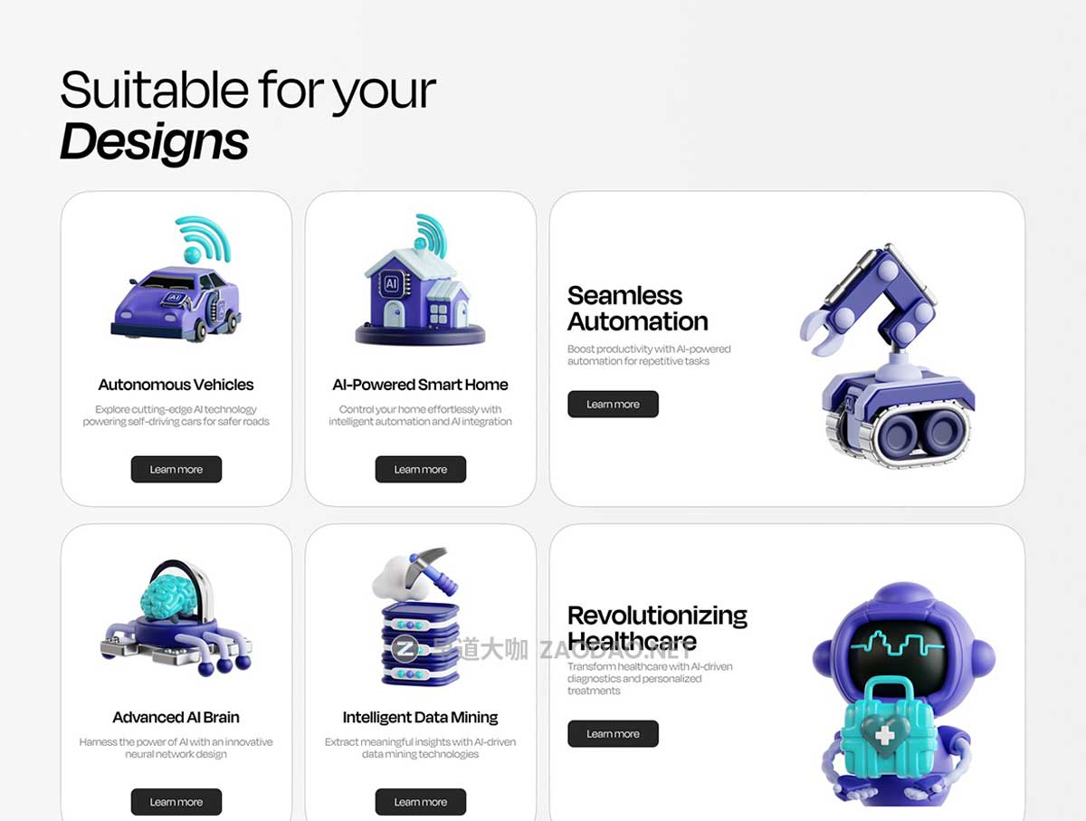 30款3D质感AI人工智能机器人插图图标Icons设计Blender/PNG/OBJ格式素材 Artificial Intelligence Essential 3D Illustration插图2