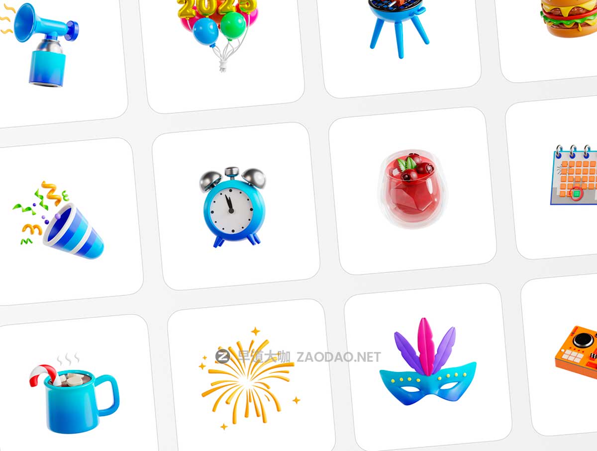 30款2025新年节日派对庆祝3D立体插图图标Icons设计Blender/OBJ/PNG格式素材 New Year 2025 3D Illustration插图4