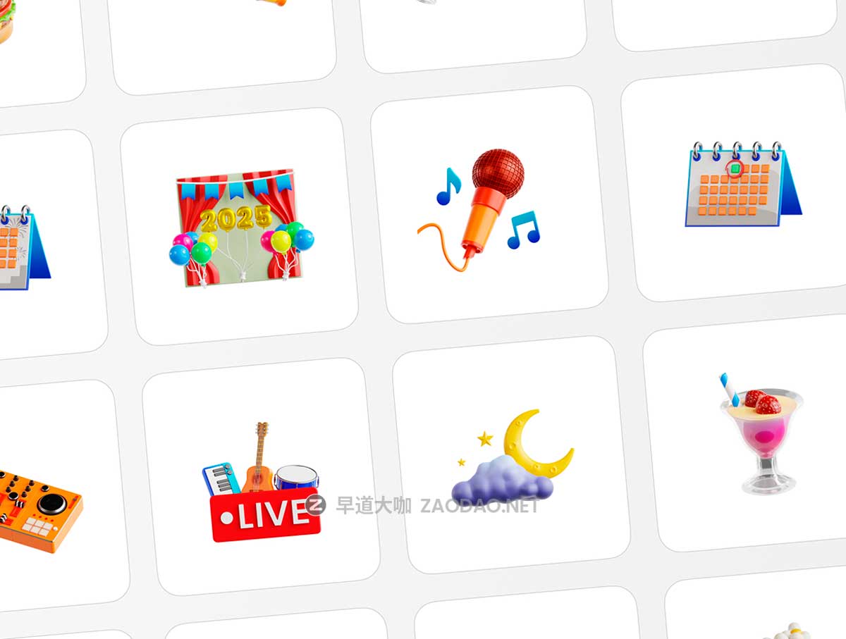 30款2025新年节日派对庆祝3D立体插图图标Icons设计Blender/OBJ/PNG格式素材 New Year 2025 3D Illustration插图5