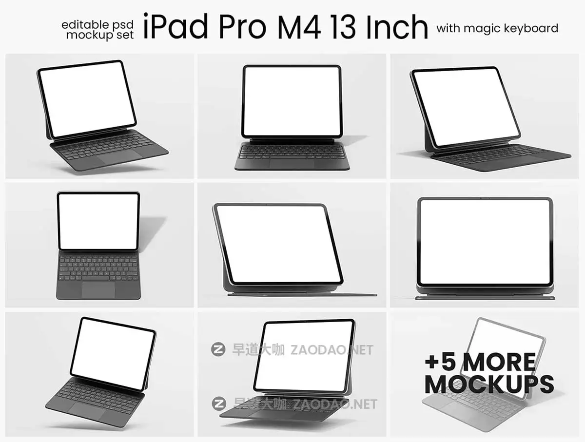 14款Ins风带键盘苹果iPad Pro M4平板电脑UI界面设计PS贴图样机模板 iPad Pro M4 13 Inch Display + Keyboard Pack插图5 14款Ins风带键盘苹果iPad Pro M4平板电脑UI界面设计PS贴图样机模板 iPad Pro M4 13 Inch Display + Keyboard Pack插图5
