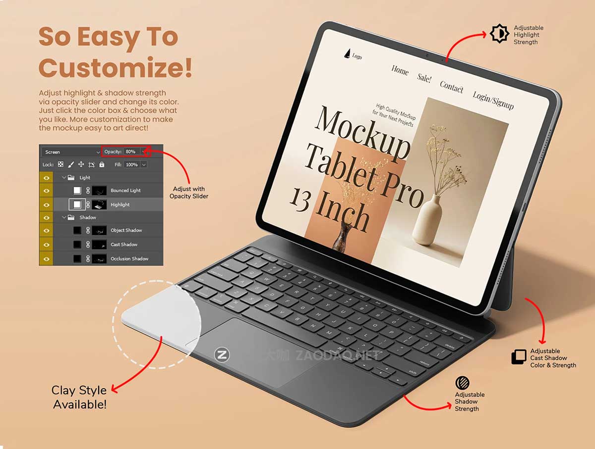 14款Ins风带键盘苹果iPad Pro M4平板电脑UI界面设计PS贴图样机模板 iPad Pro M4 13 Inch Display + Keyboard Pack插图3