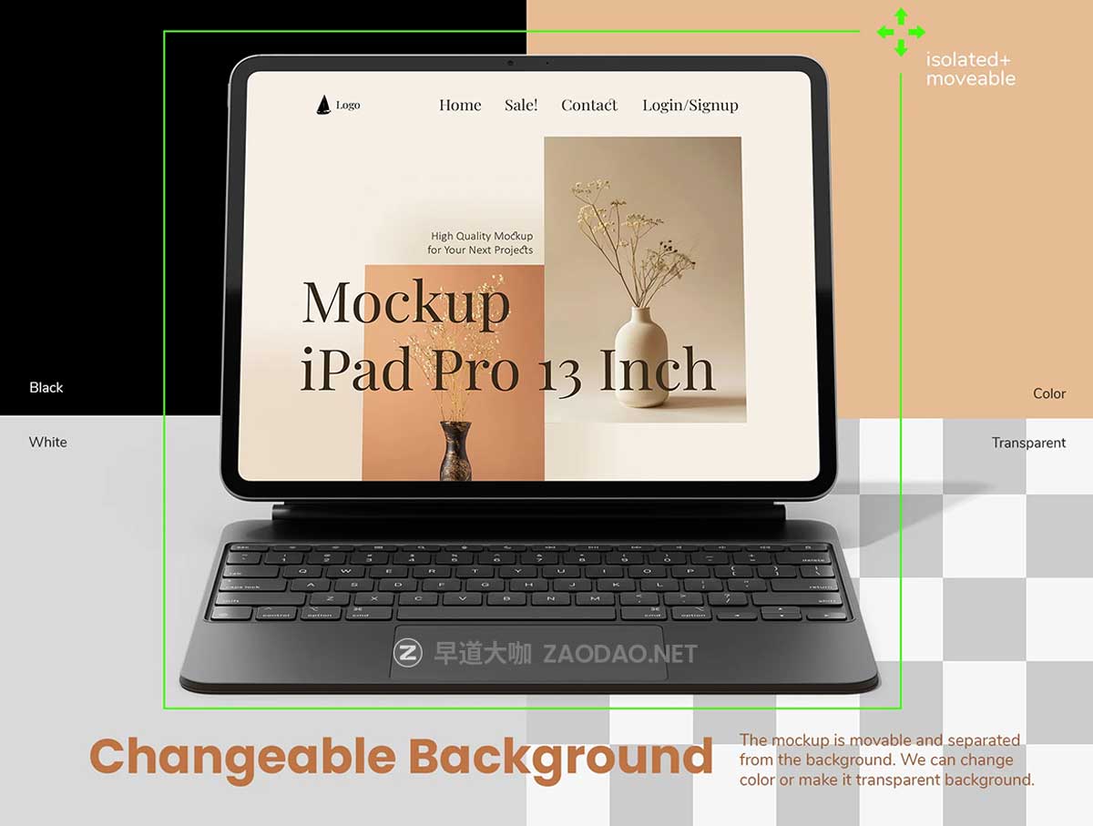 14款Ins风带键盘苹果iPad Pro M4平板电脑UI界面设计PS贴图样机模板 iPad Pro M4 13 Inch Display + Keyboard Pack插图2