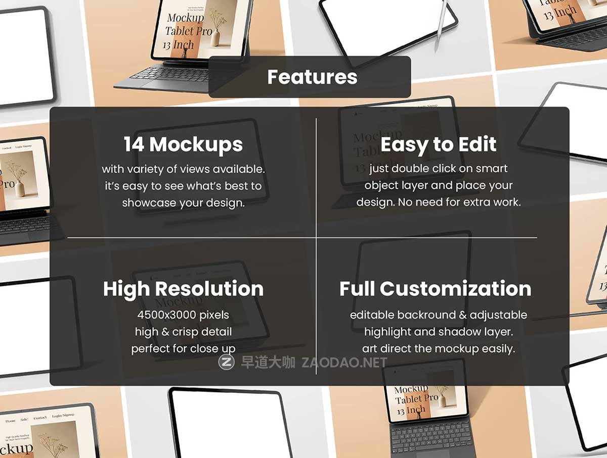 14款Ins风带键盘苹果iPad Pro M4平板电脑UI界面设计PS贴图样机模板 iPad Pro M4 13 Inch Display + Keyboard Pack插图1