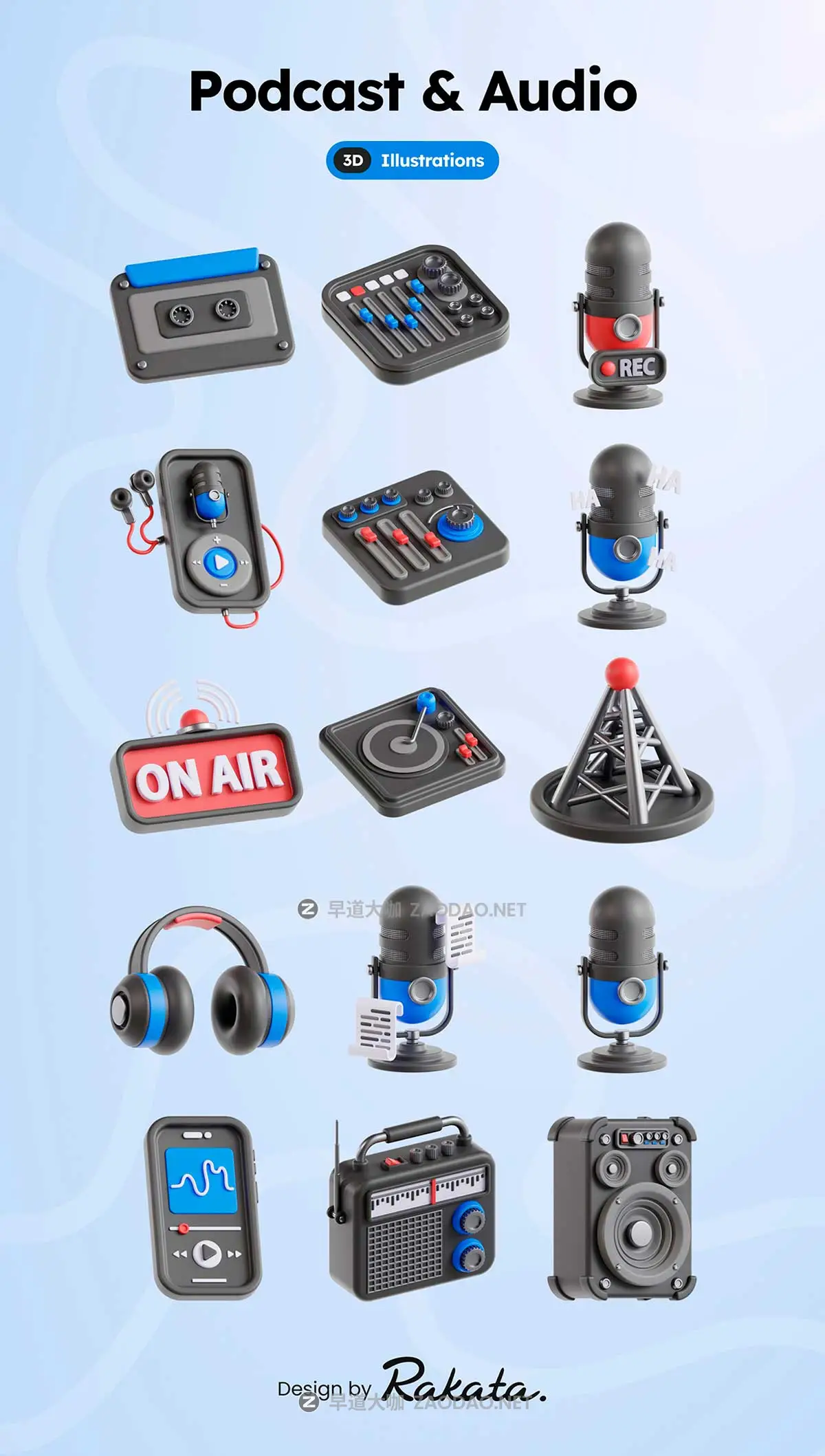 15款高级质感广播博客播音音频话筒音响设备3D插图图标Icons设计OBJ/PNG格式素材 3D Podcast and Audio Illustrations插图6 15款高级质感广播博客播音音频话筒音响设备3D插图图标Icons设计OBJ/PNG格式素材 3D Podcast and Audio Illustrations插图6
