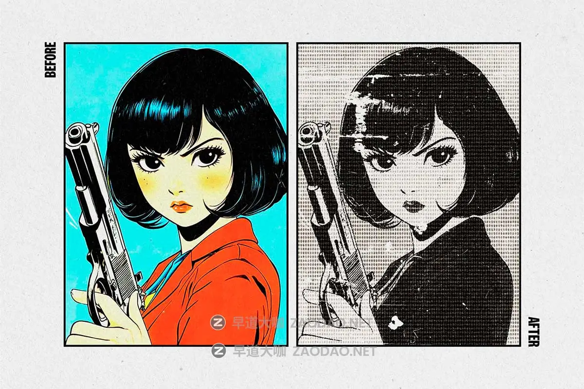 复古做旧划痕破损老式漫画半调印刷照片效果PS特效滤镜插件样机素材 Retro Print Photo Effect插图11 复古做旧划痕破损老式漫画半调印刷照片效果PS特效滤镜插件样机素材 Retro Print Photo Effect插图11