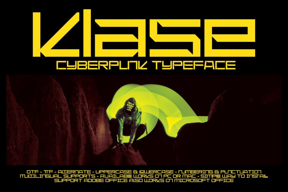 时尚赛博朋克杂志海报徽标设计装饰英文字体安装包 Klase – Cyberpunk Font插图 时尚赛博朋克杂志海报徽标设计装饰英文字体安装包 Klase – Cyberpunk Font插图