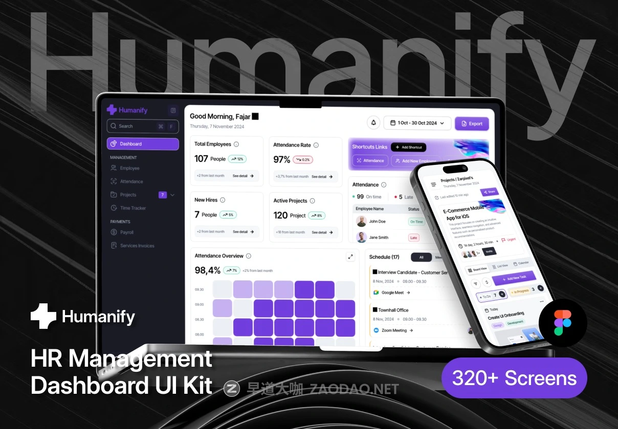 320+屏现代简约HR人力资源人事考勤管理仪表盘界面WEB UI设计Figma模板套件Humanify – HR Managament Dashboard UI Kit插图 320+屏现代简约HR人力资源人事考勤管理仪表盘界面WEB UI设计Figma模板套件Humanify – HR Managament Dashboard UI Kit插图