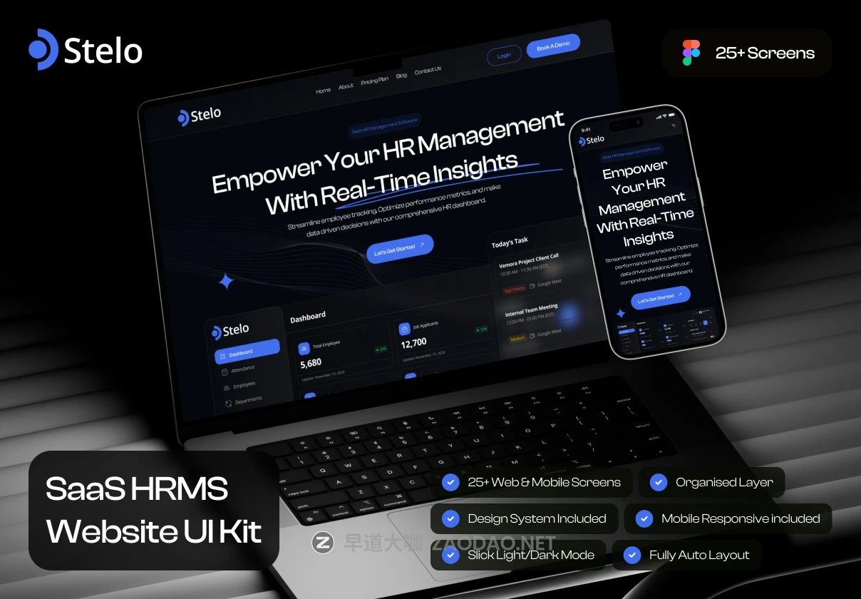 25+屏响应式SaaS人力资源考勤绩效HR网站WEB UI界面设计Figma模板套件 Stelo – SaaS HRMS Website UI Kit插图 25+屏响应式SaaS人力资源考勤绩效HR网站WEB UI界面设计Figma模板套件 Stelo – SaaS HRMS Website UI Kit插图