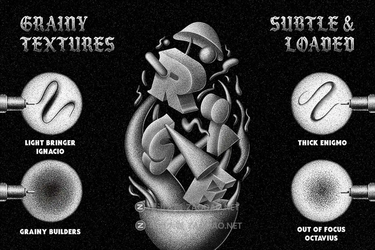 20款复古颗粒燥点3D绘画效果Procreate着色器笔刷画笔素材The Grainers Brush Set插图2 20款复古颗粒燥点3D绘画效果Procreate着色器笔刷画笔素材The Grainers Brush Set插图2