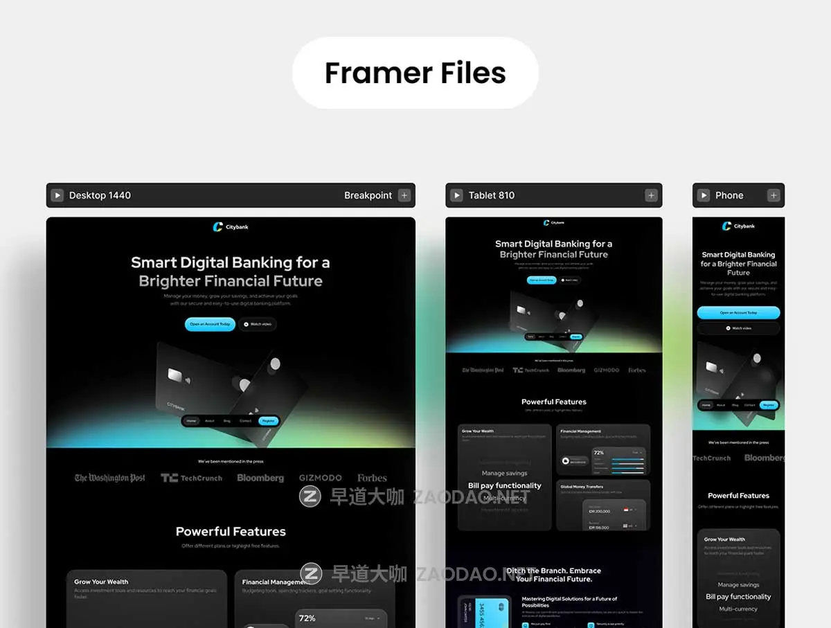 响应式数字银行金融网站登录界面web ui设计figma/framer模板素材City Bank – Digital Banking Framer Template插图4 响应式数字银行金融网站登录界面web ui设计figma/framer模板素材City Bank – Digital Banking Framer Template插图4