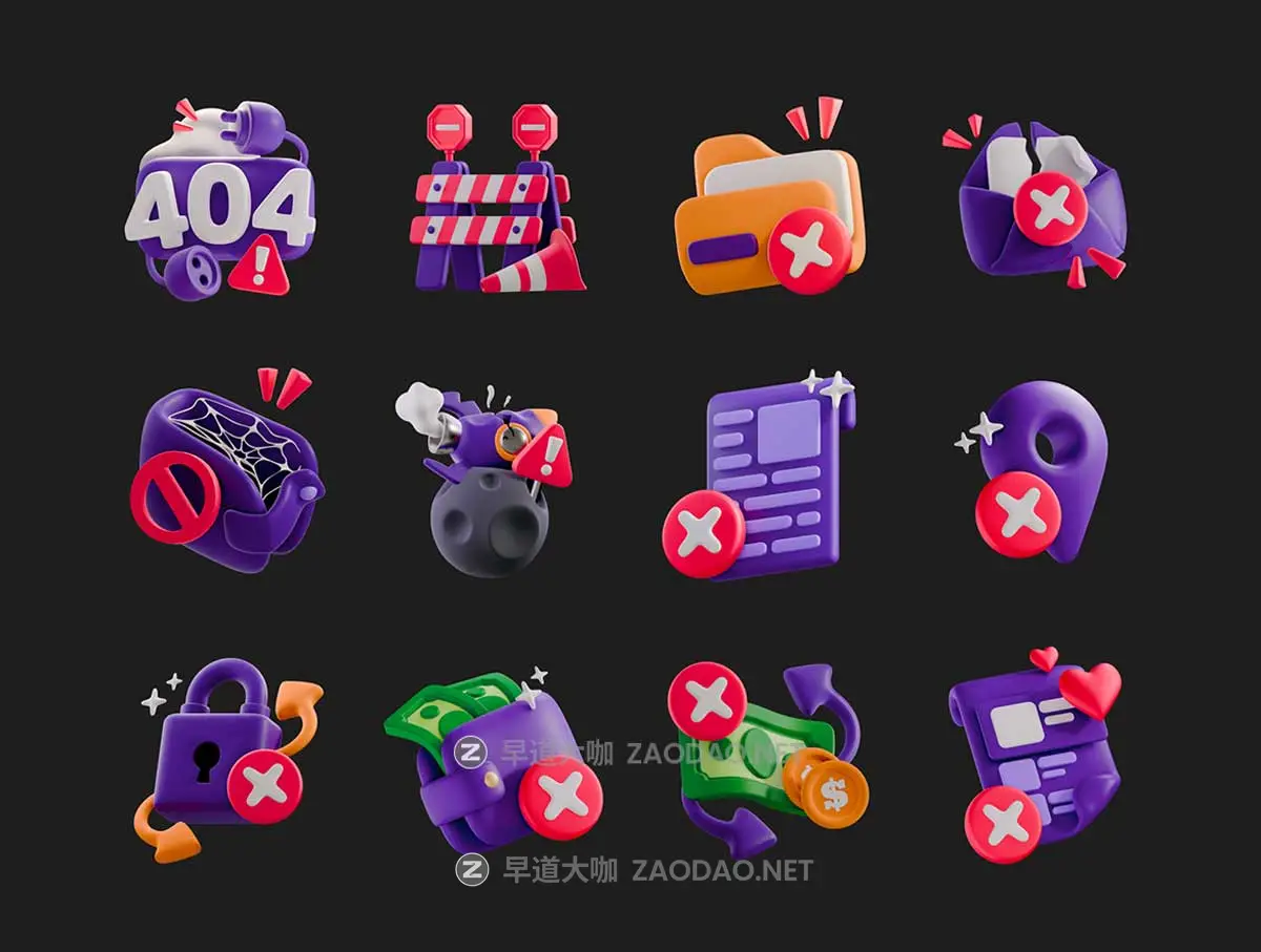 12款3D立体质感404访问密码错误链接丢失状态插图图标Icons设计Blender/Figma/PNG格式素材 Fail States 3D Icon插图4 12款3D立体质感404访问密码错误链接丢失状态插图图标Icons设计Blender/Figma/PNG格式素材 Fail States 3D Icon插图4