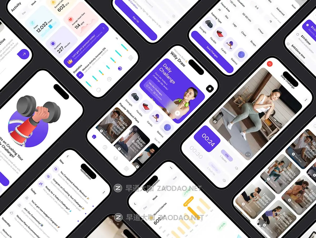 50+屏双配色锻炼健身运动数据跟踪应用程序app ui界面设计figma模板套件SuperFit – Workout & Fitness Mobile App UI Kit插图4 50+屏双配色锻炼健身运动数据跟踪应用程序app ui界面设计figma模板套件SuperFit – Workout & Fitness Mobile App UI Kit插图4