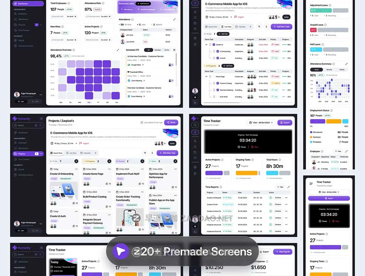 320+屏现代简约HR人力资源人事考勤管理仪表盘界面WEB UI设计Figma模板套件Humanify – HR Managament Dashboard UI Kit插图2 320+屏现代简约HR人力资源人事考勤管理仪表盘界面WEB UI设计Figma模板套件Humanify – HR Managament Dashboard UI Kit插图2