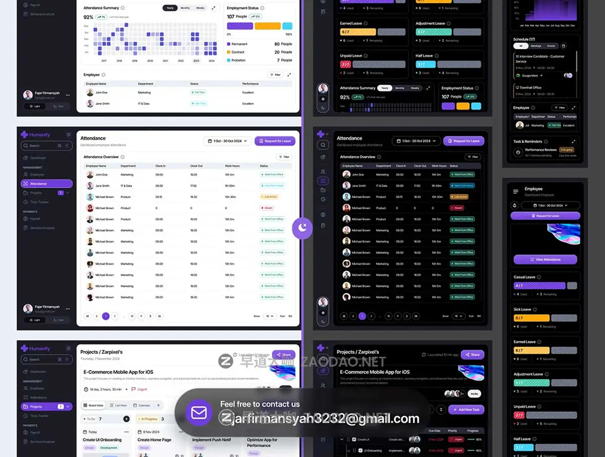 320+屏现代简约HR人力资源人事考勤管理仪表盘界面WEB UI设计Figma模板套件Humanify – HR Managament Dashboard UI Kit插图4 320+屏现代简约HR人力资源人事考勤管理仪表盘界面WEB UI设计Figma模板套件Humanify – HR Managament Dashboard UI Kit插图4