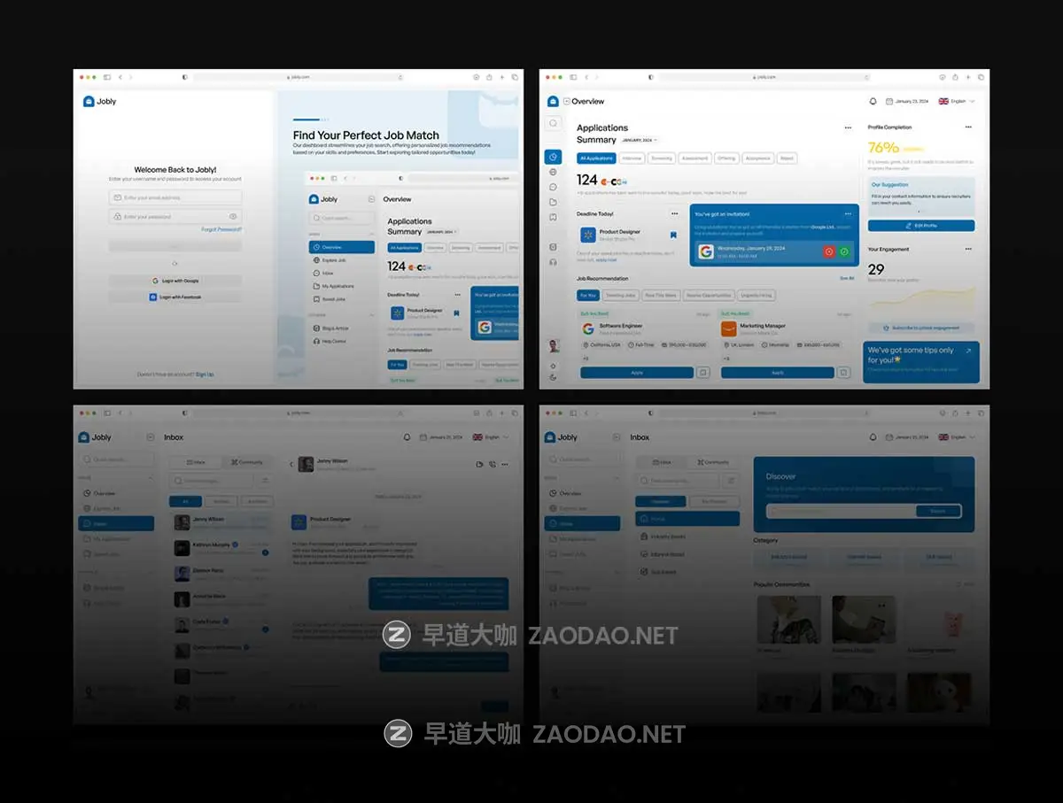 340+屏响应式应聘求职找工作平台仪表盘ui界面设计figma模板套件Jobly – Job Finder Dashboard UI Kit插图5 340+屏响应式应聘求职找工作平台仪表盘ui界面设计figma模板套件Jobly – Job Finder Dashboard UI Kit插图5