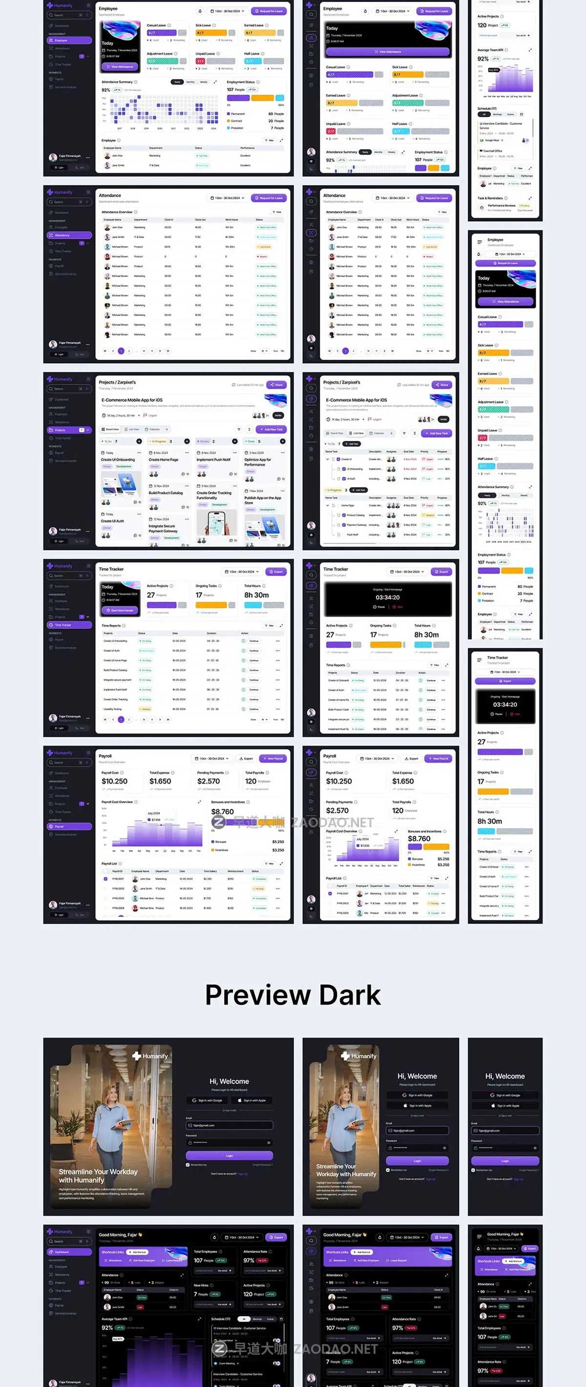 320+屏现代简约HR人力资源人事考勤管理仪表盘界面WEB UI设计Figma模板套件Humanify – HR Managament Dashboard UI Kit插图9 320+屏现代简约HR人力资源人事考勤管理仪表盘界面WEB UI设计Figma模板套件Humanify – HR Managament Dashboard UI Kit插图9