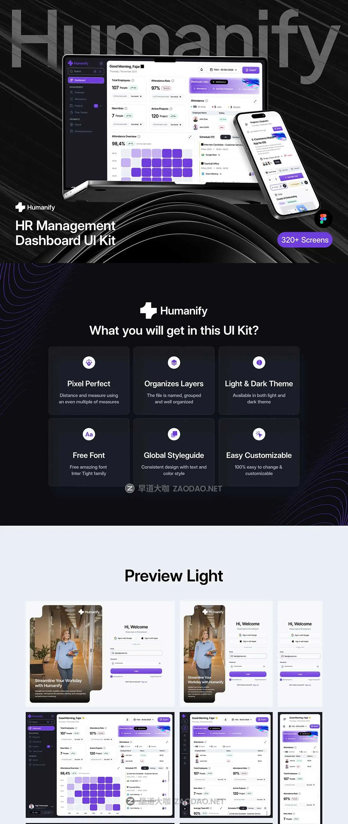 320+屏现代简约HR人力资源人事考勤管理仪表盘界面WEB UI设计Figma模板套件Humanify – HR Managament Dashboard UI Kit插图8 320+屏现代简约HR人力资源人事考勤管理仪表盘界面WEB UI设计Figma模板套件Humanify – HR Managament Dashboard UI Kit插图8
