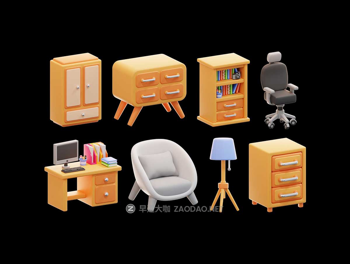 15款高级3D质感家具沙发柜子床图标Icons设计Blender/Png格式素材Home Furniture 3D Icon Pack插图5