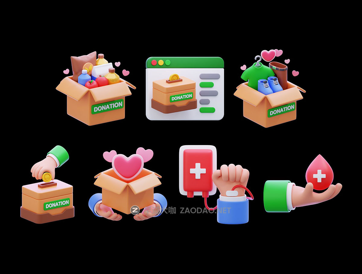 15款3D质感慈善爱心捐赠UI界面图标Icons设计Blender/Png格式素材Charity & Donation 3D Icon Pack插图5