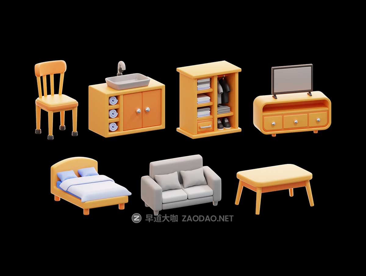 15款高级3D质感家具沙发柜子床图标Icons设计Blender/Png格式素材Home Furniture 3D Icon Pack插图4
