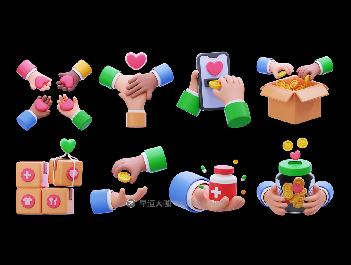 15款3D质感慈善爱心捐赠UI界面图标Icons设计Blender/Png格式素材Charity & Donation 3D Icon Pack插图4