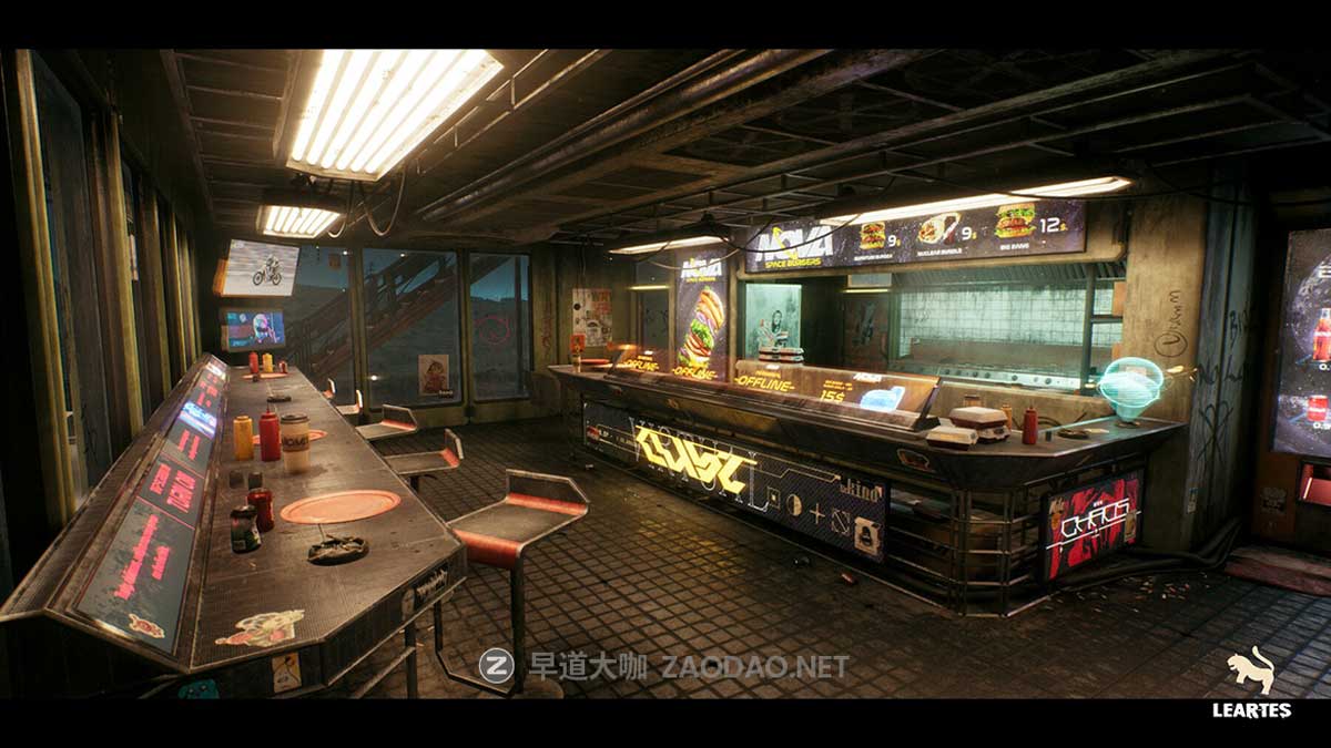 未来科幻赛博朋克风废弃汉堡店酒吧餐厅3D模型UE格式素材Nova Space Burgers – Cyberpunk Abandoned Restaurant – Space Bar + ULAT插图19