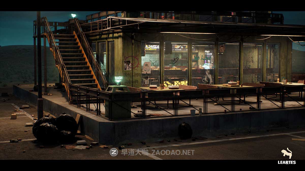 未来科幻赛博朋克风废弃汉堡店酒吧餐厅3D模型UE格式素材Nova Space Burgers – Cyberpunk Abandoned Restaurant – Space Bar + ULAT插图6