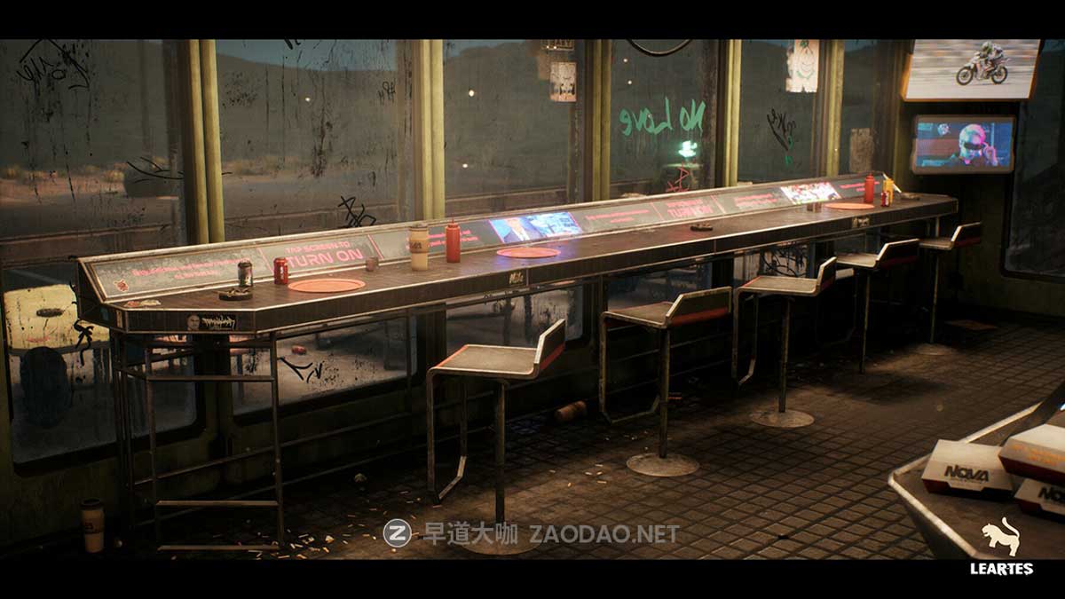 未来科幻赛博朋克风废弃汉堡店酒吧餐厅3D模型UE格式素材Nova Space Burgers – Cyberpunk Abandoned Restaurant – Space Bar + ULAT插图5